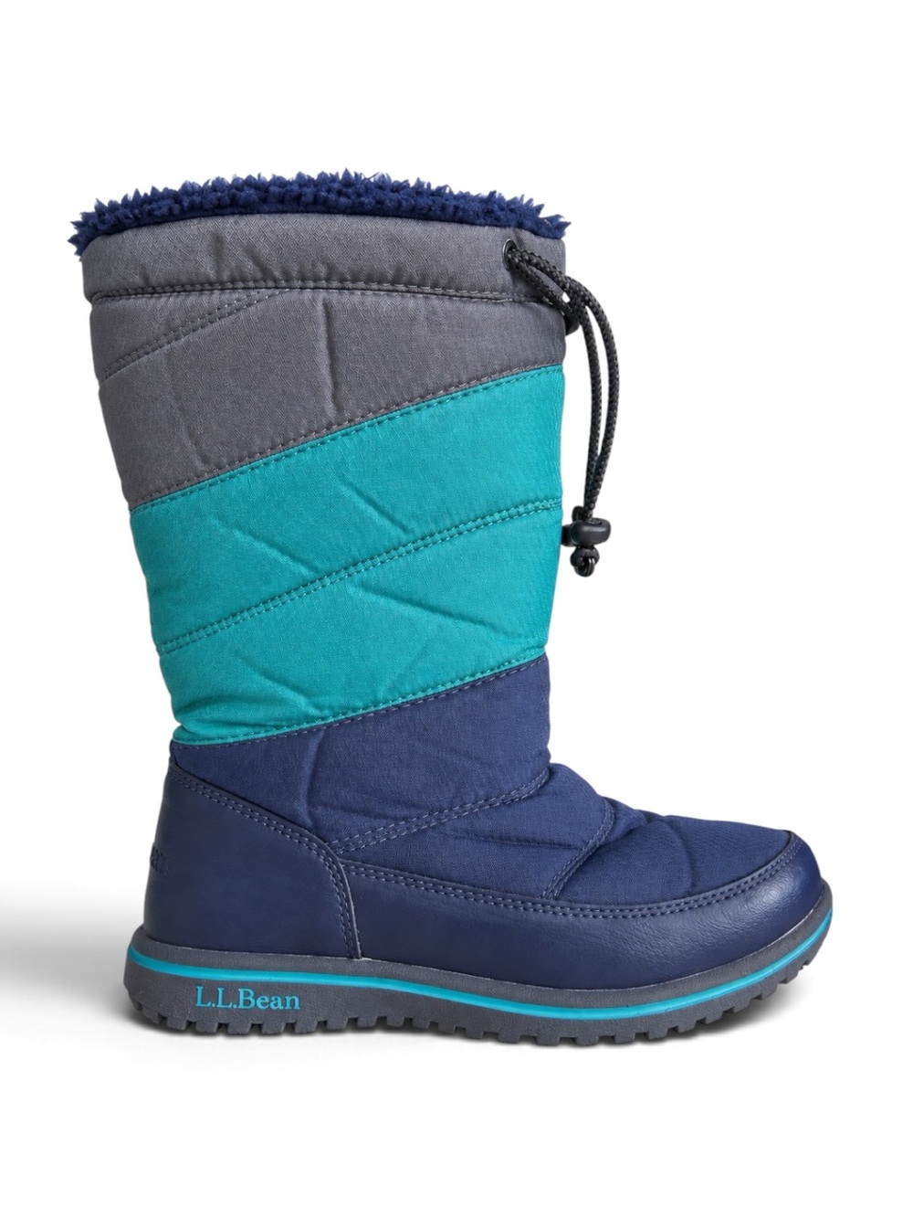 L.L. Bean Kids Insulated Winter Snow Boots Navy Blue Teal Gray Girls Size 12